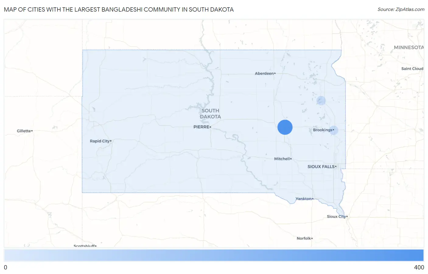 Cities with the Largest Bangladeshi Community in South Dakota Map