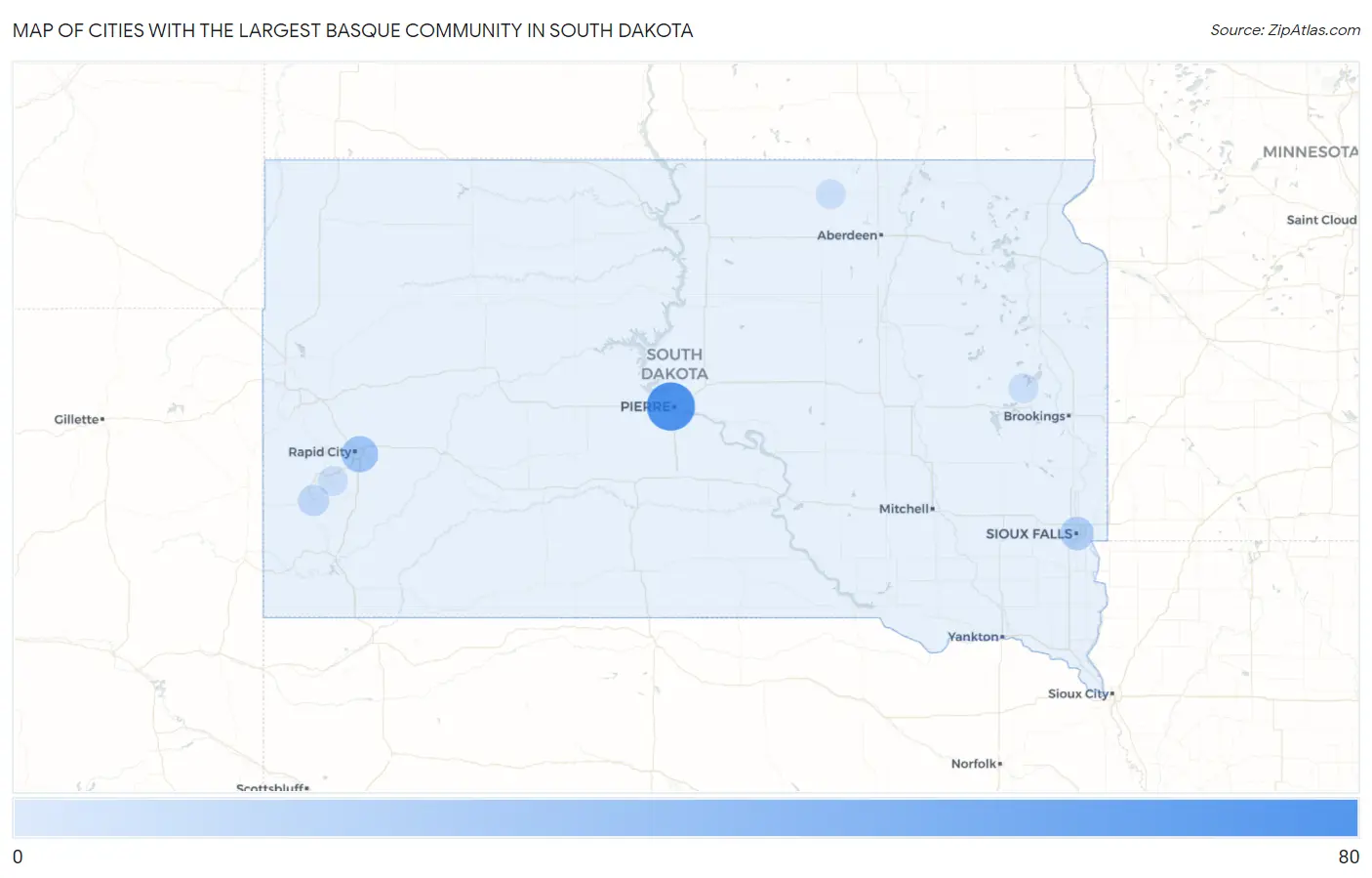 Cities with the Largest Basque Community in South Dakota Map