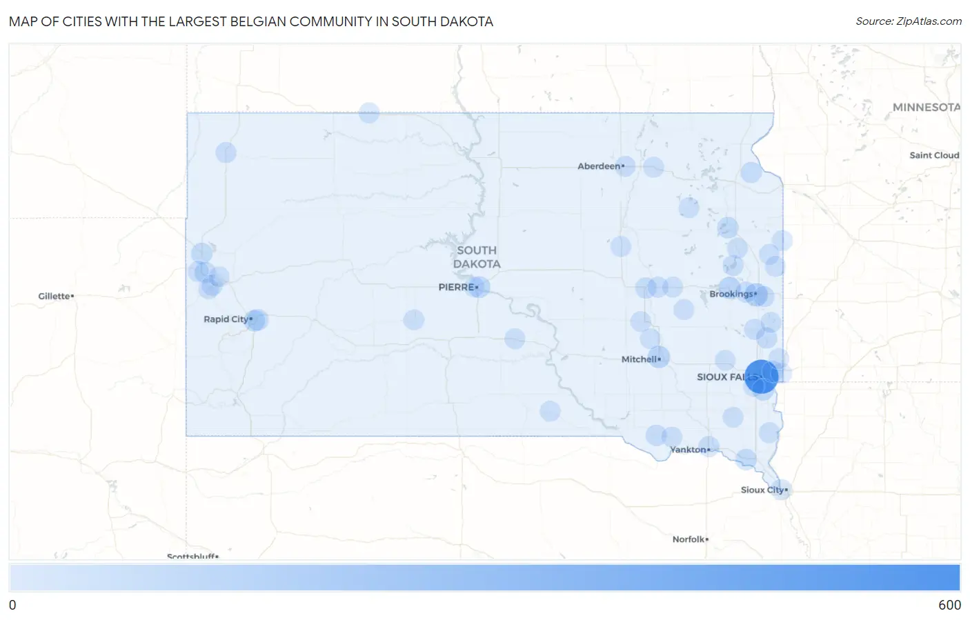 Cities with the Largest Belgian Community in South Dakota Map