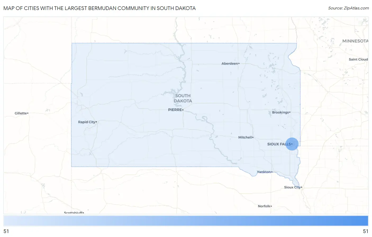 Cities with the Largest Bermudan Community in South Dakota Map