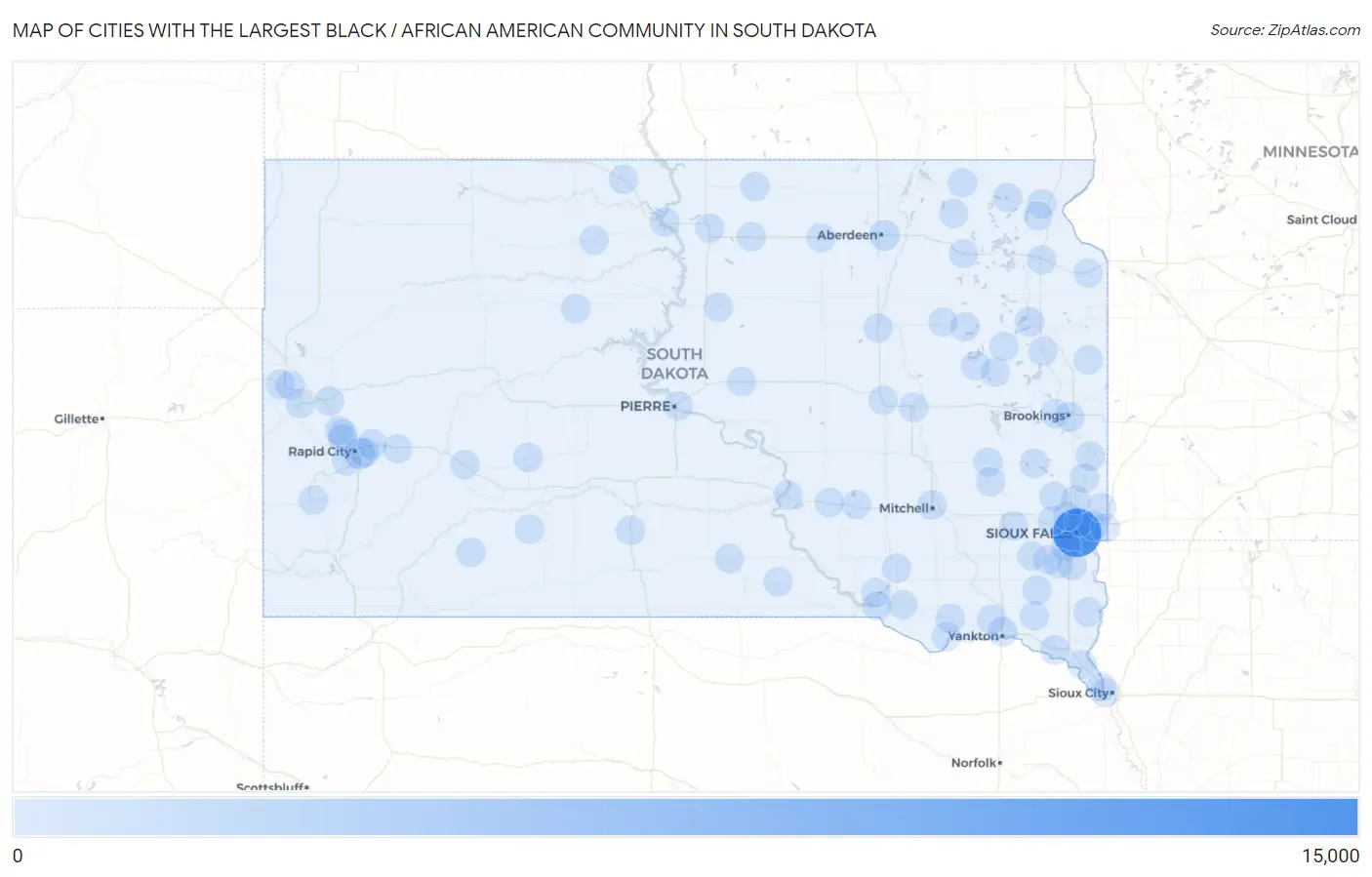 Cities with the Largest Black / African American Community in South Dakota Map
