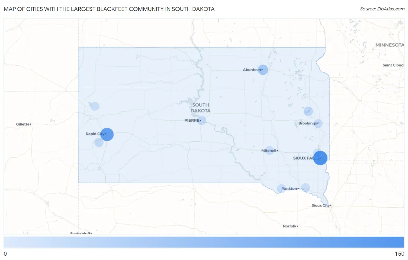 Cities with the Largest Blackfeet Community in South Dakota Map