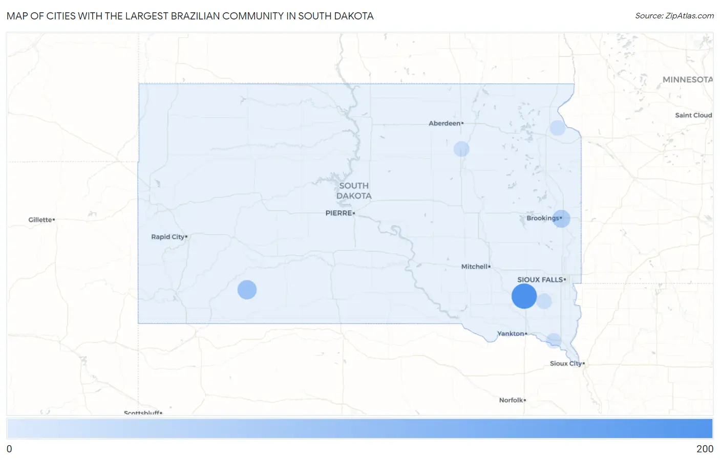 Cities with the Largest Brazilian Community in South Dakota Map