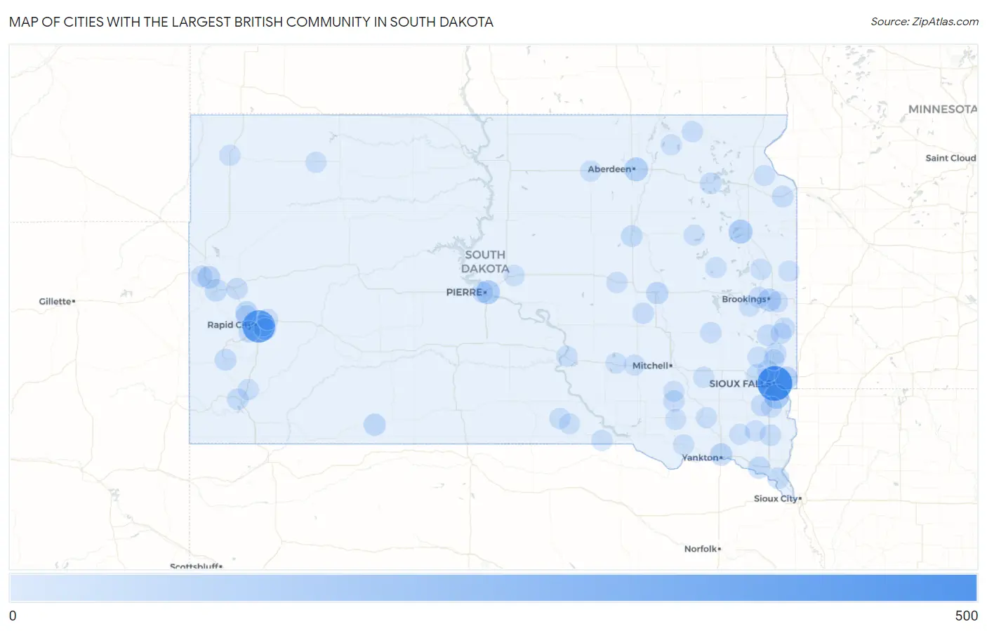 Cities with the Largest British Community in South Dakota Map
