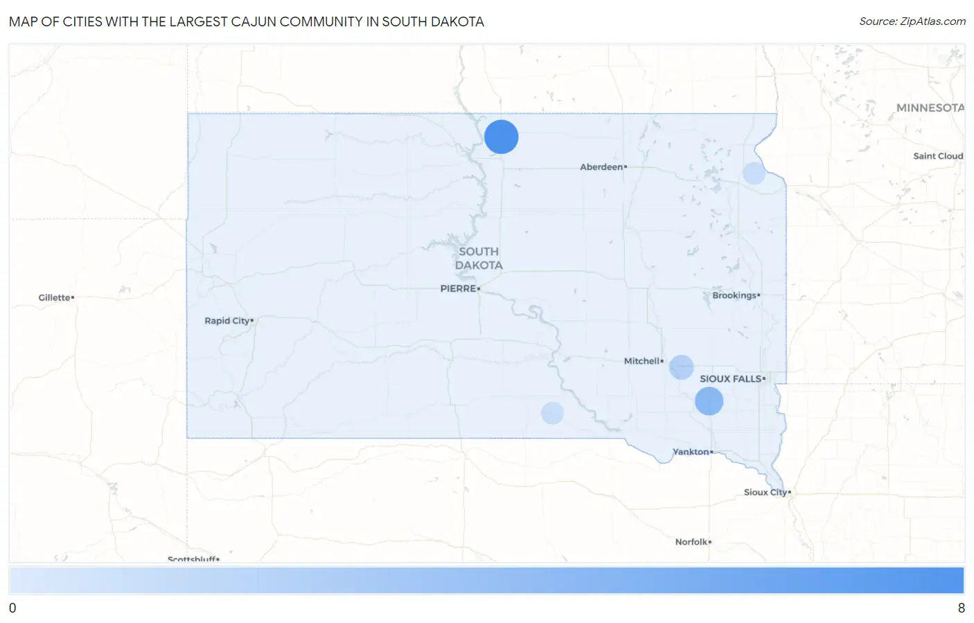 Cities with the Largest Cajun Community in South Dakota Map