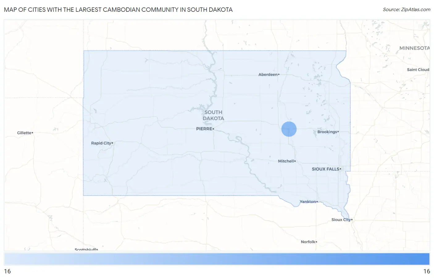 Cities with the Largest Cambodian Community in South Dakota Map