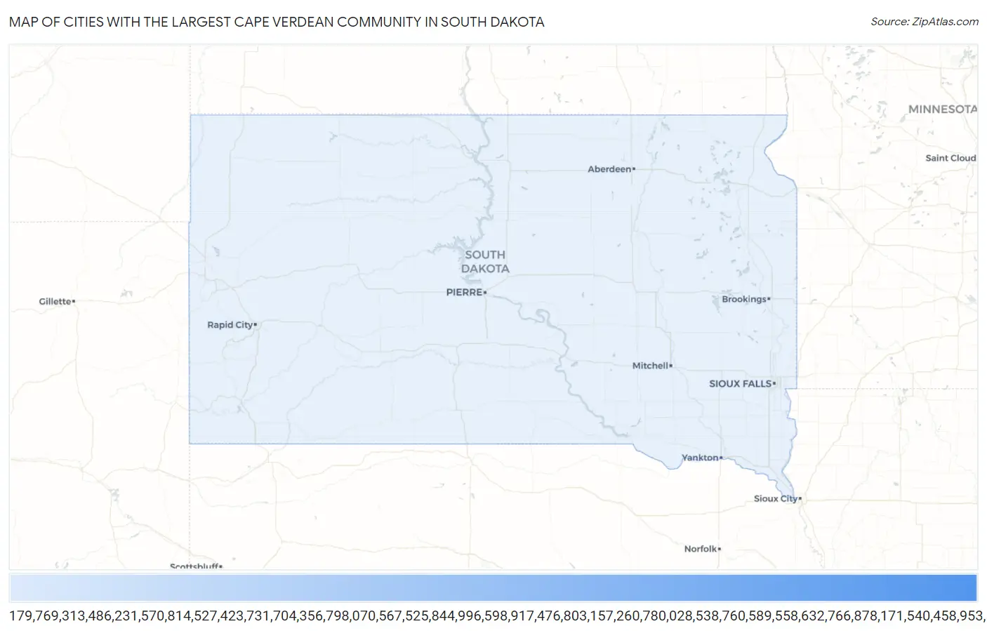 Cities with the Largest Cape Verdean Community in South Dakota Map