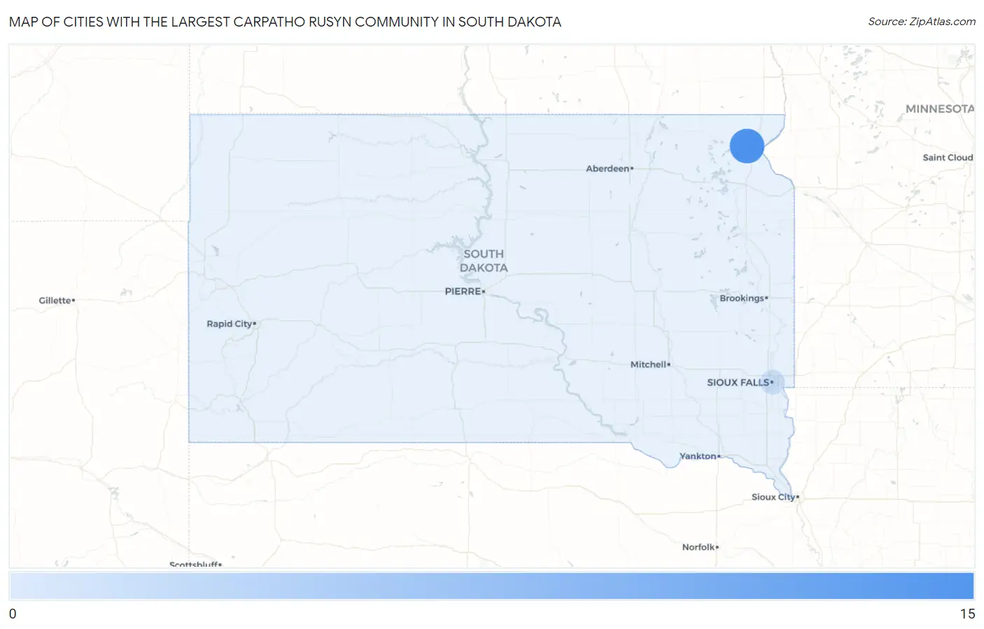 Cities with the Largest Carpatho Rusyn Community in South Dakota Map