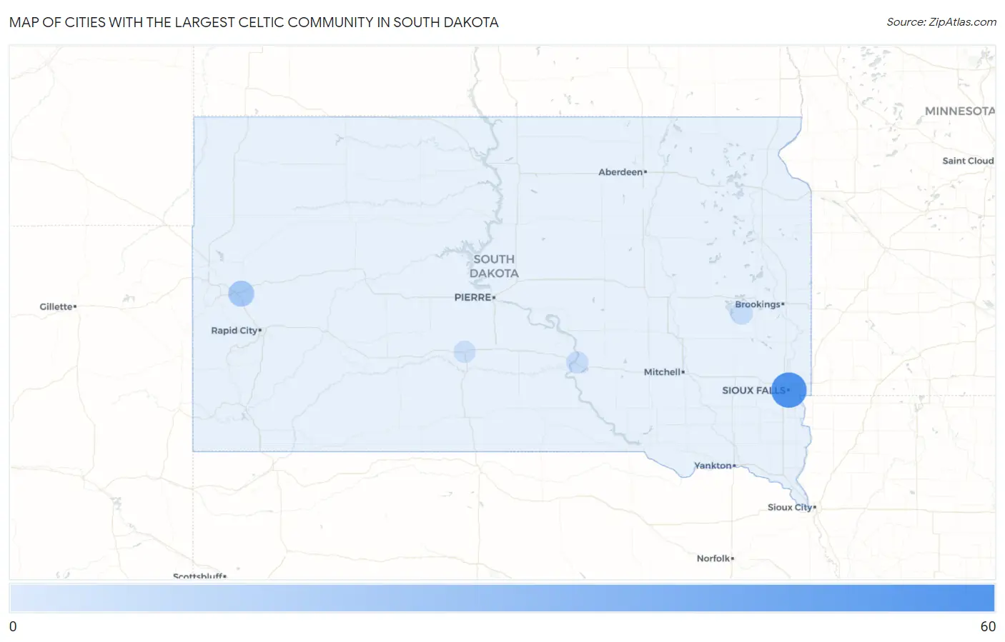 Cities with the Largest Celtic Community in South Dakota Map