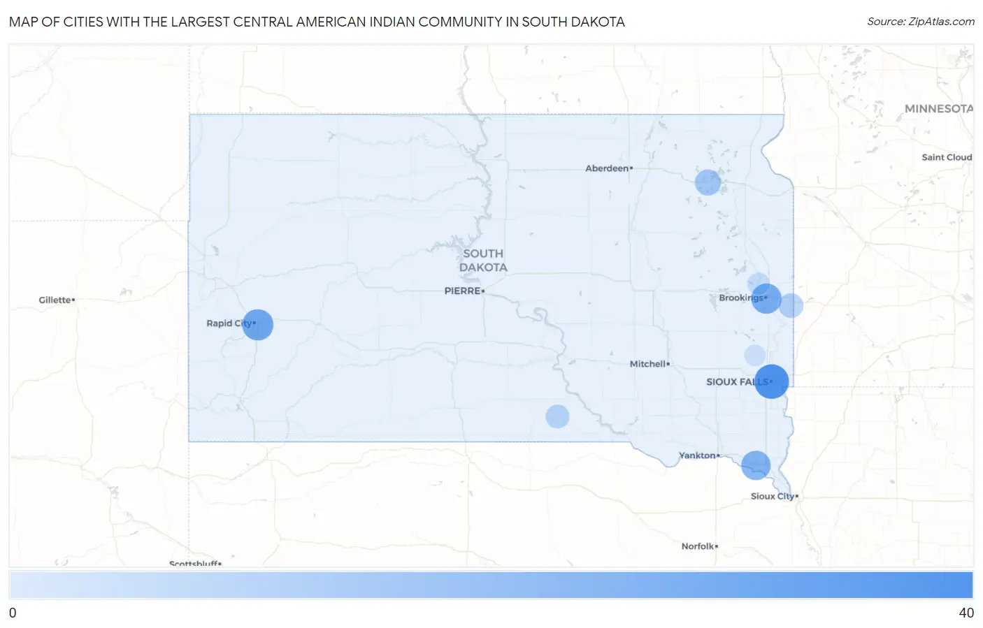Cities with the Largest Central American Indian Community in South Dakota Map