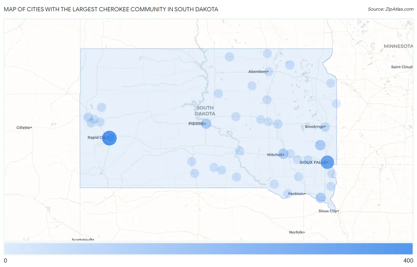 Cities with the Largest Cherokee Community in South Dakota Map