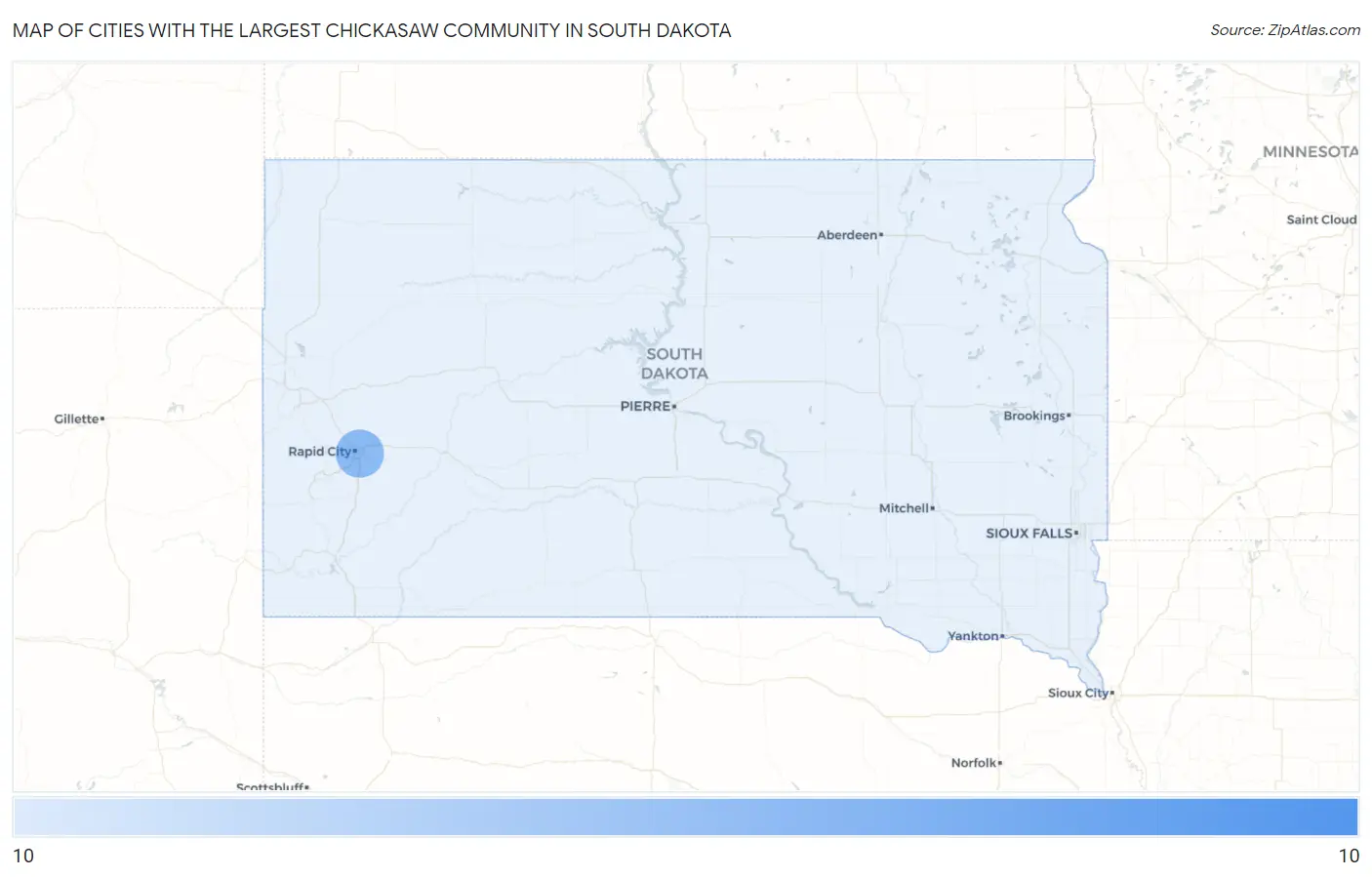 Cities with the Largest Chickasaw Community in South Dakota Map