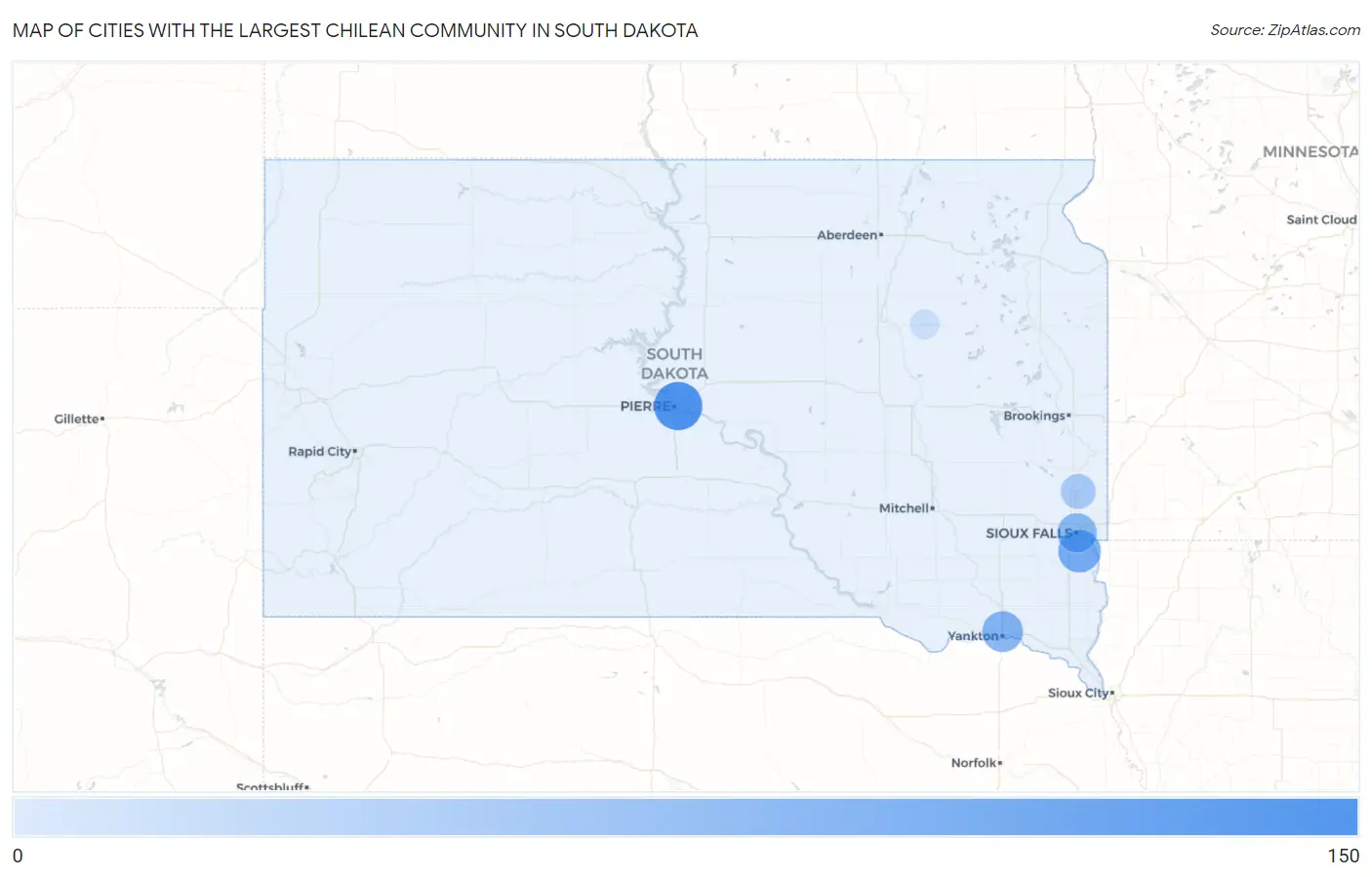 Cities with the Largest Chilean Community in South Dakota Map