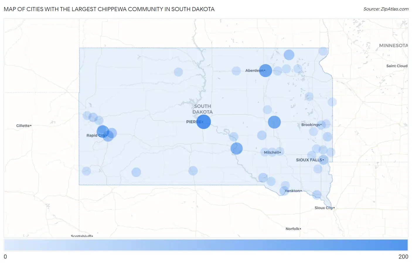 Cities with the Largest Chippewa Community in South Dakota Map
