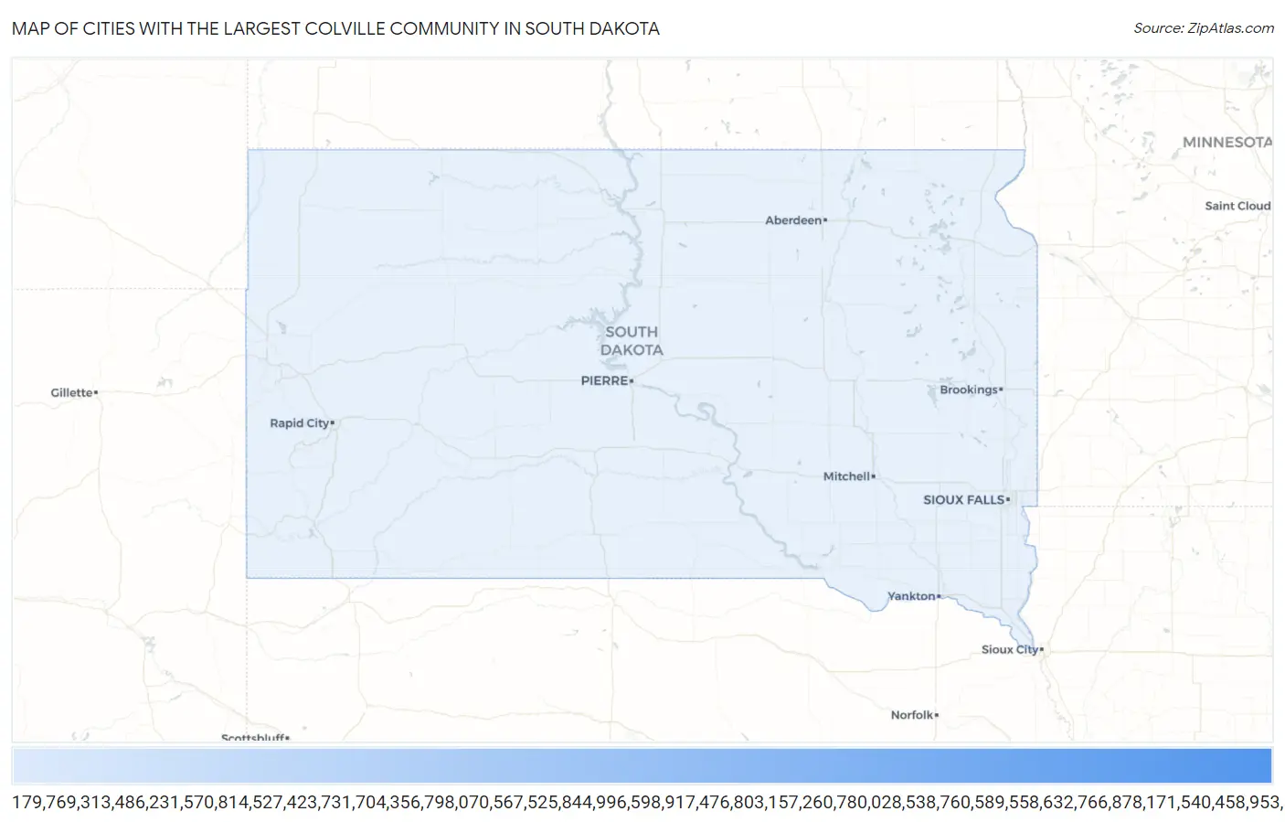 Cities with the Largest Colville Community in South Dakota Map
