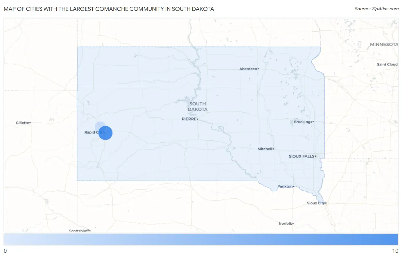 Cities with the Largest Comanche Community in South Dakota Map