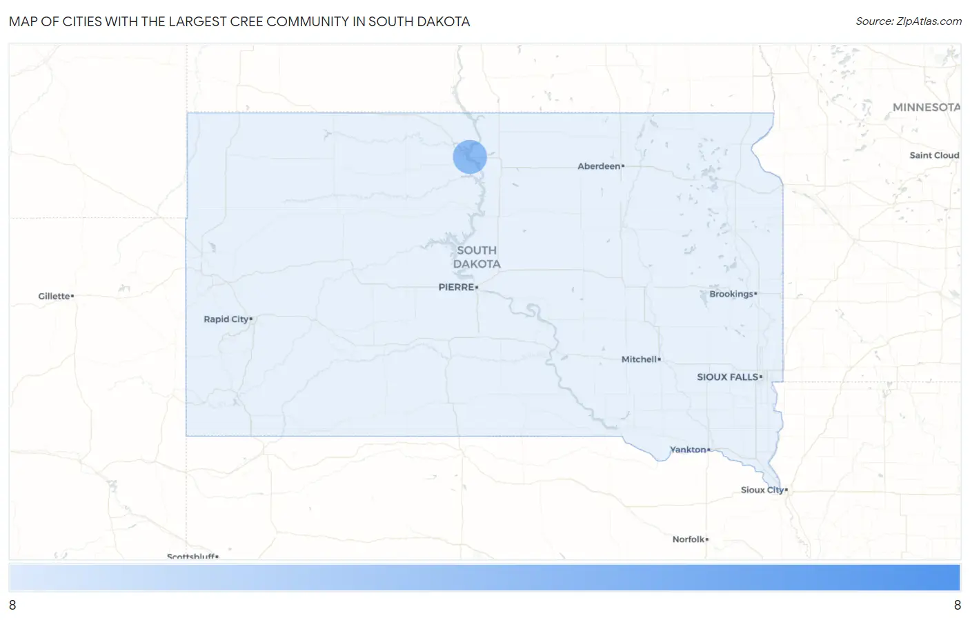 Cities with the Largest Cree Community in South Dakota Map