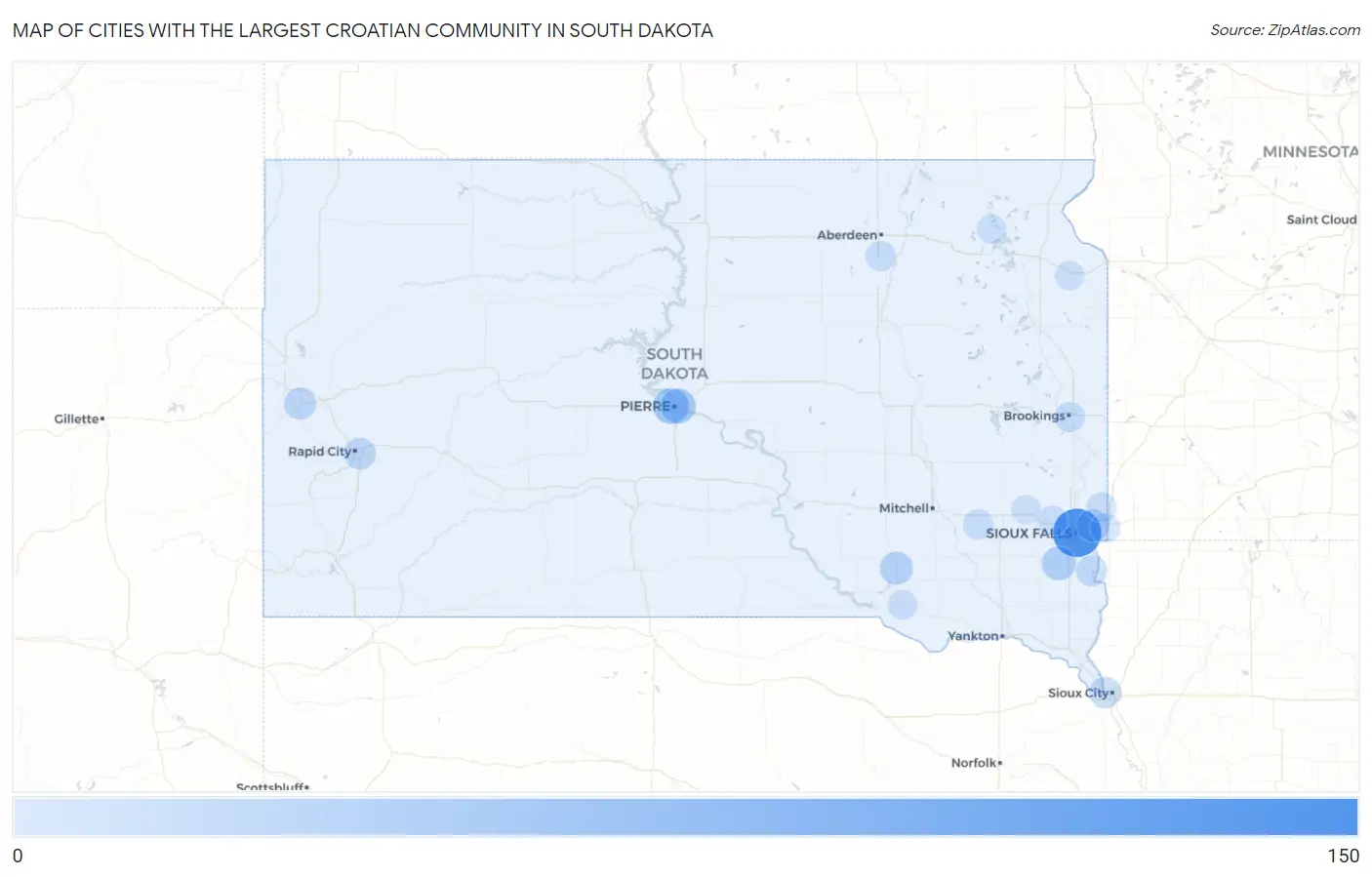 Cities with the Largest Croatian Community in South Dakota Map