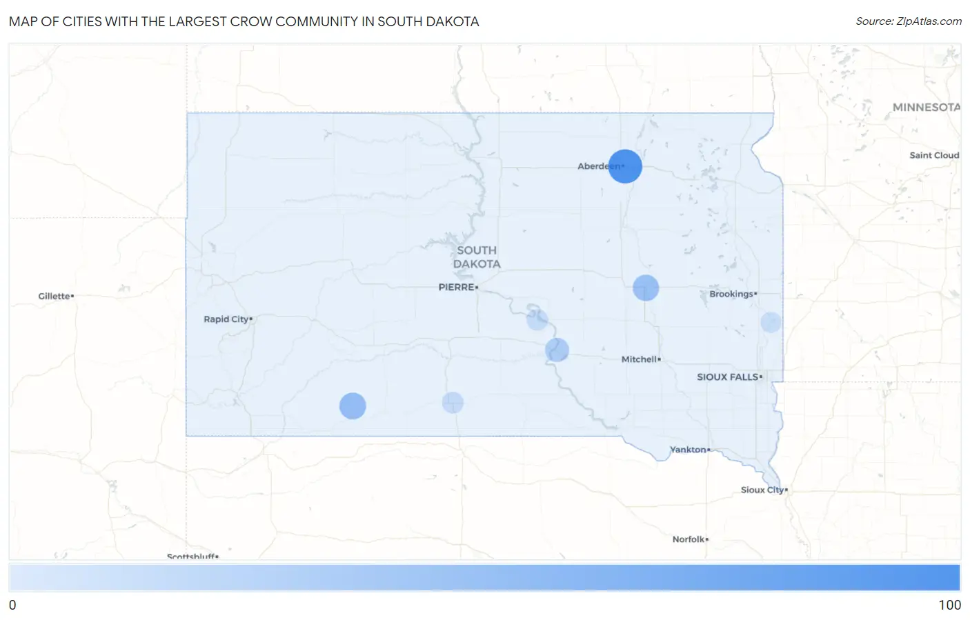 Cities with the Largest Crow Community in South Dakota Map