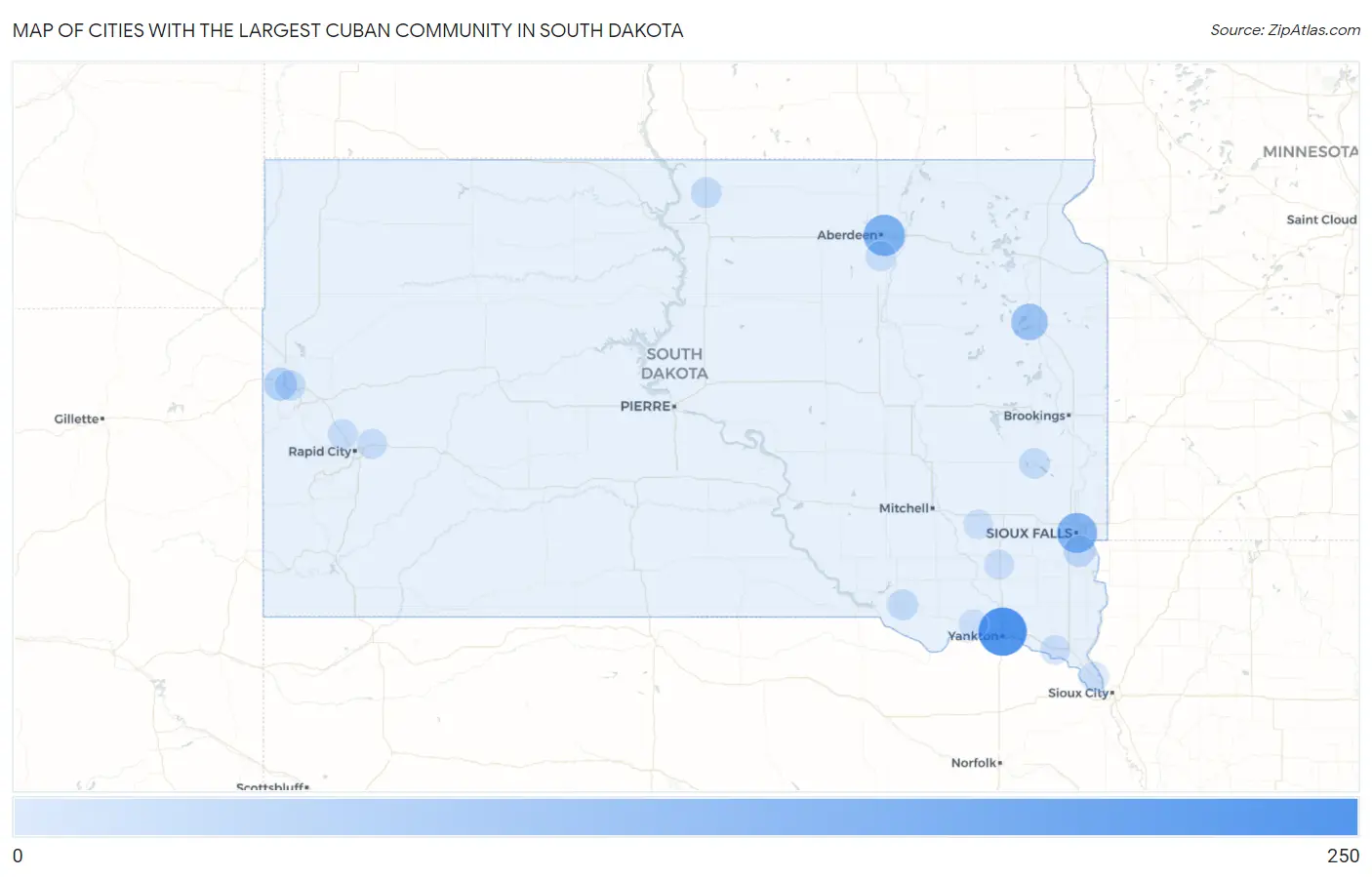 Cities with the Largest Cuban Community in South Dakota Map