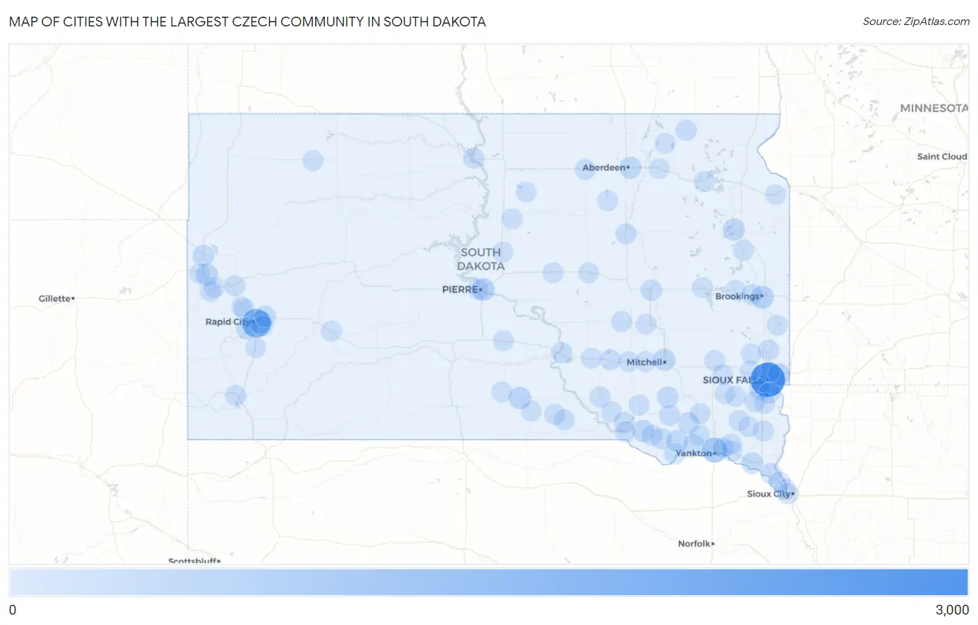 Cities with the Largest Czech Community in South Dakota Map