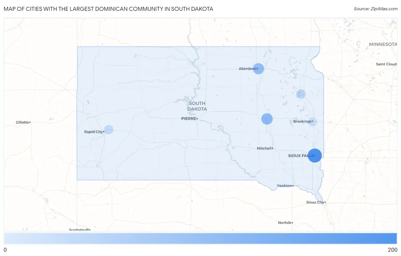 Cities with the Largest Dominican Community in South Dakota Map