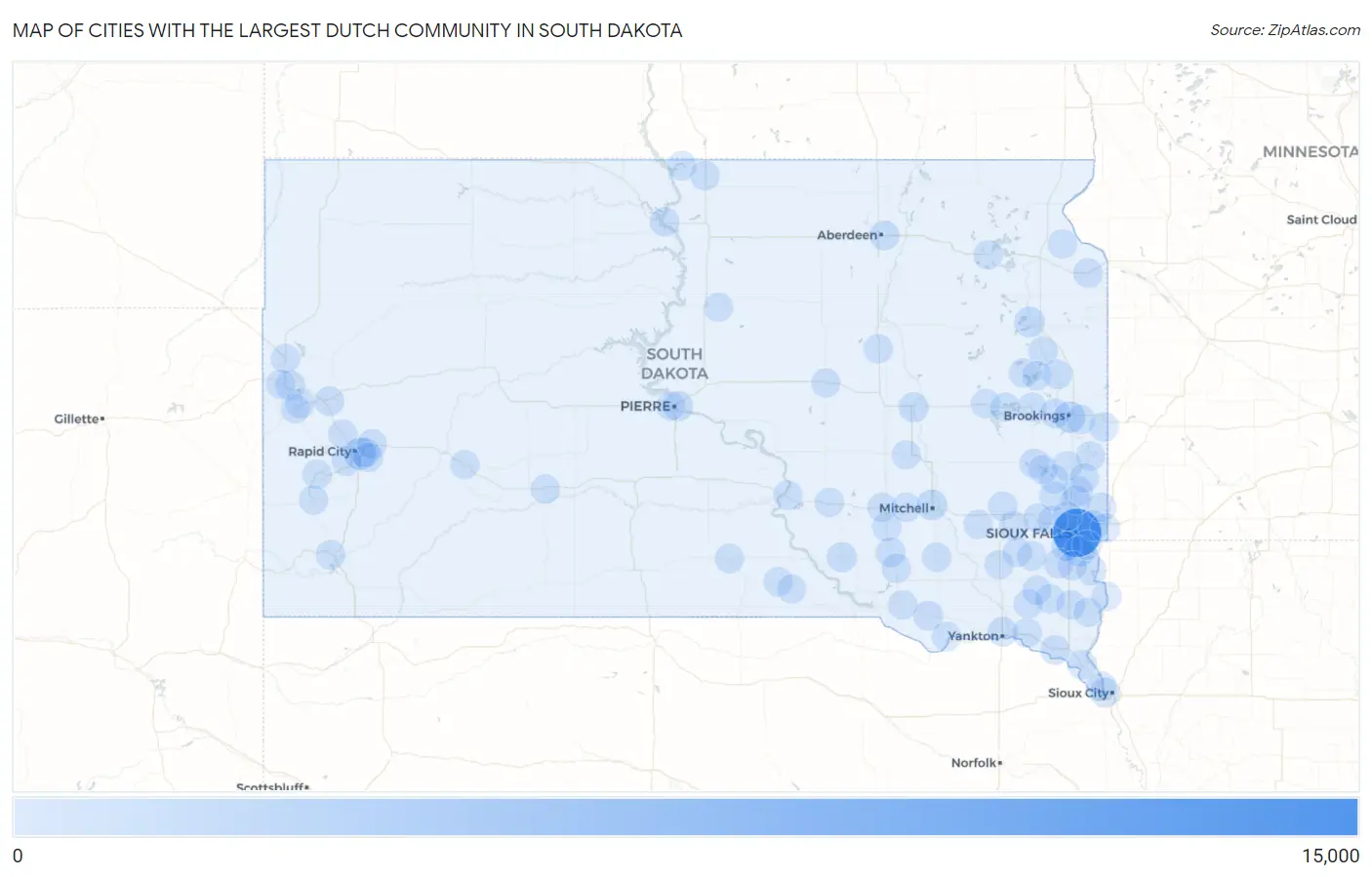 Cities with the Largest Dutch Community in South Dakota Map