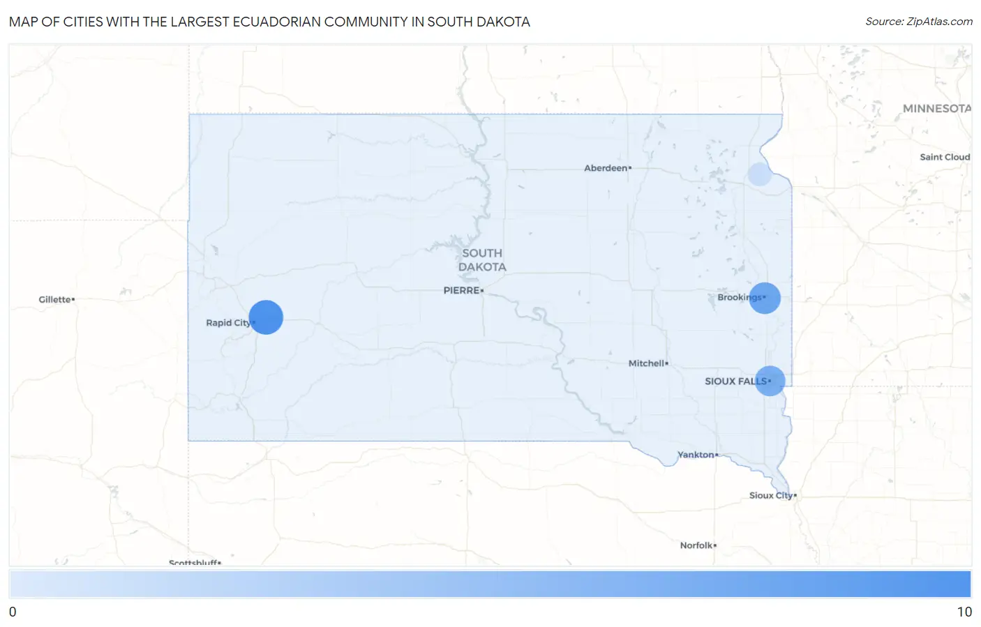 Cities with the Largest Ecuadorian Community in South Dakota Map