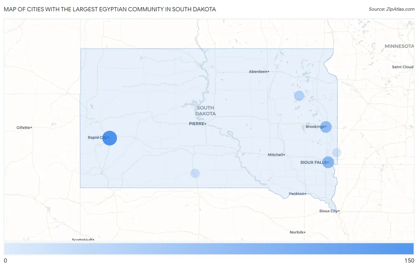 Cities with the Largest Egyptian Community in South Dakota Map