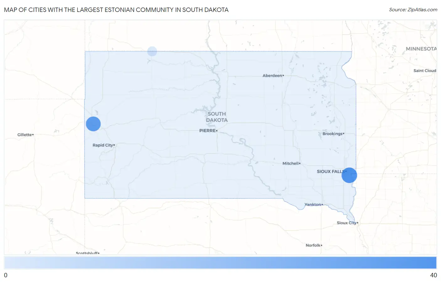 Cities with the Largest Estonian Community in South Dakota Map