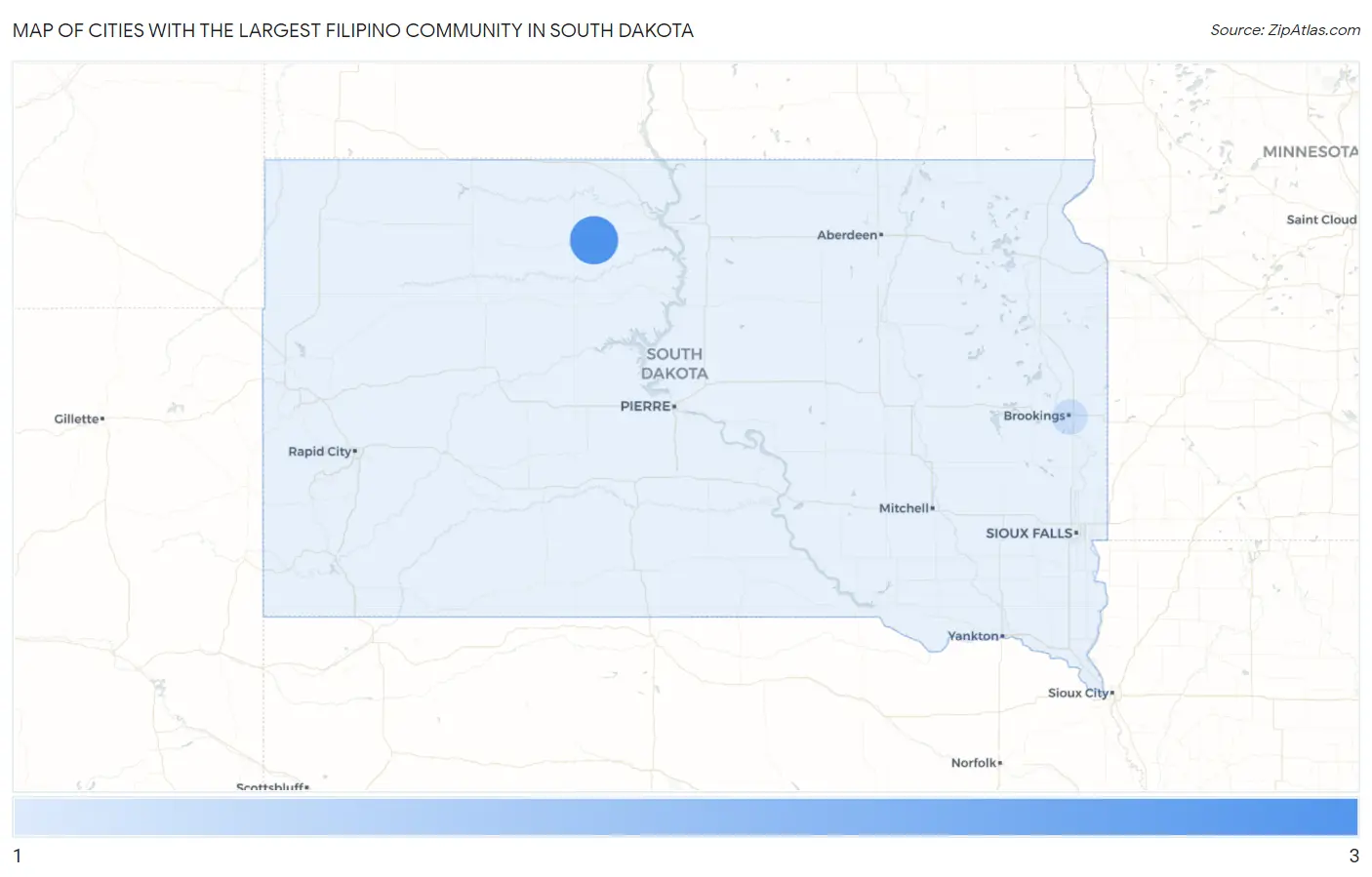 Cities with the Largest Filipino Community in South Dakota Map