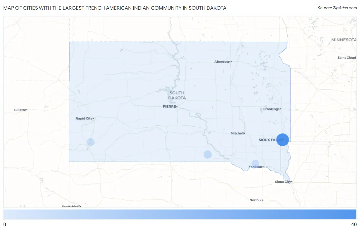Cities with the Largest French American Indian Community in South Dakota Map