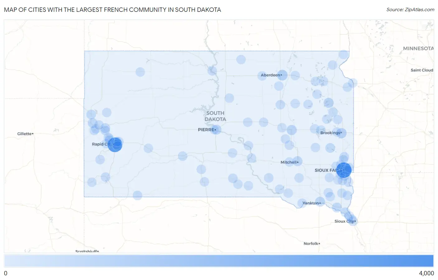 Cities with the Largest French Community in South Dakota Map
