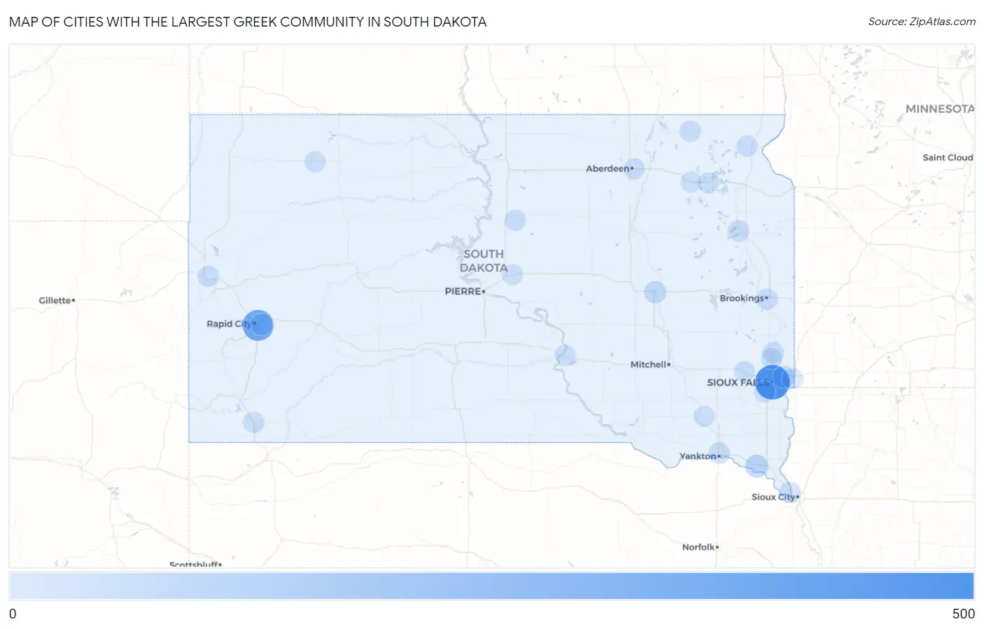 Cities with the Largest Greek Community in South Dakota Map