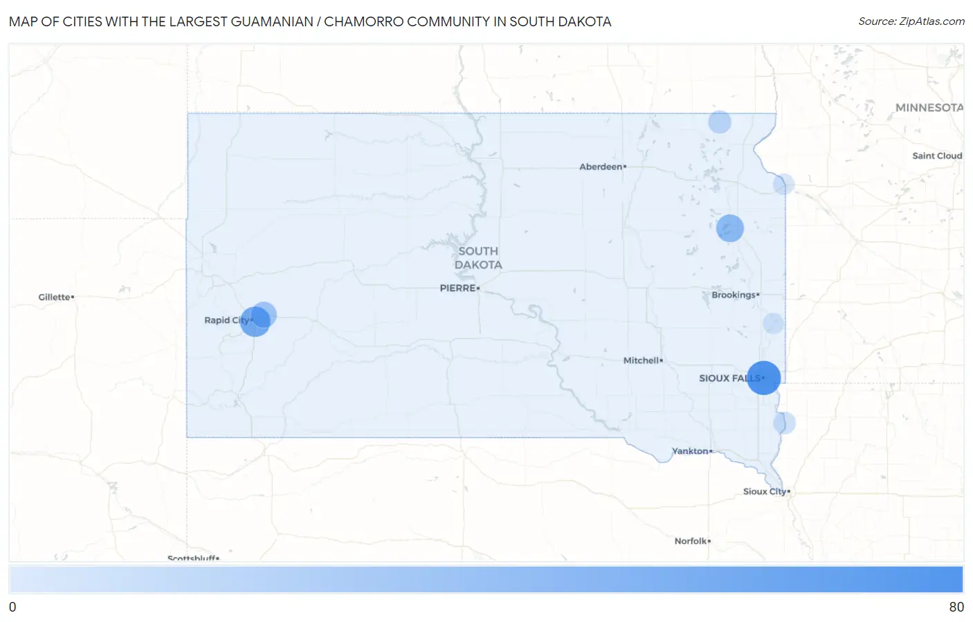 Cities with the Largest Guamanian / Chamorro Community in South Dakota Map