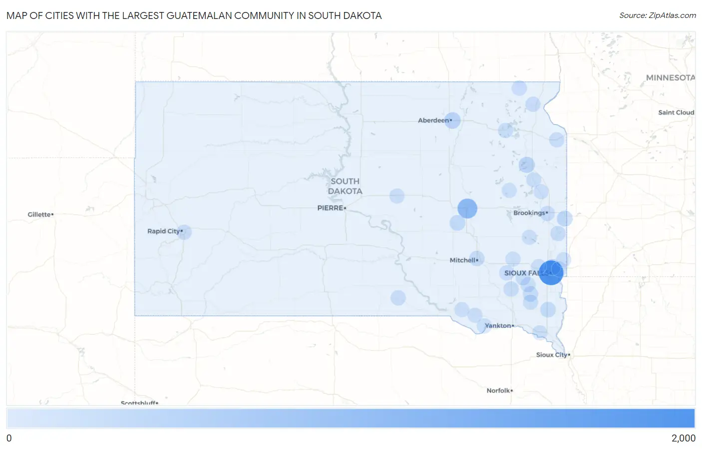 Cities with the Largest Guatemalan Community in South Dakota Map