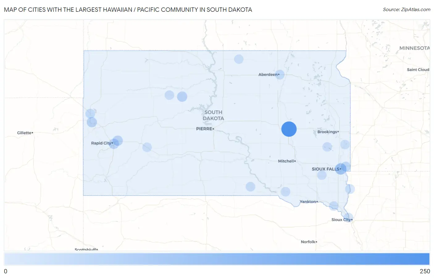 Cities with the Largest Hawaiian / Pacific Community in South Dakota Map