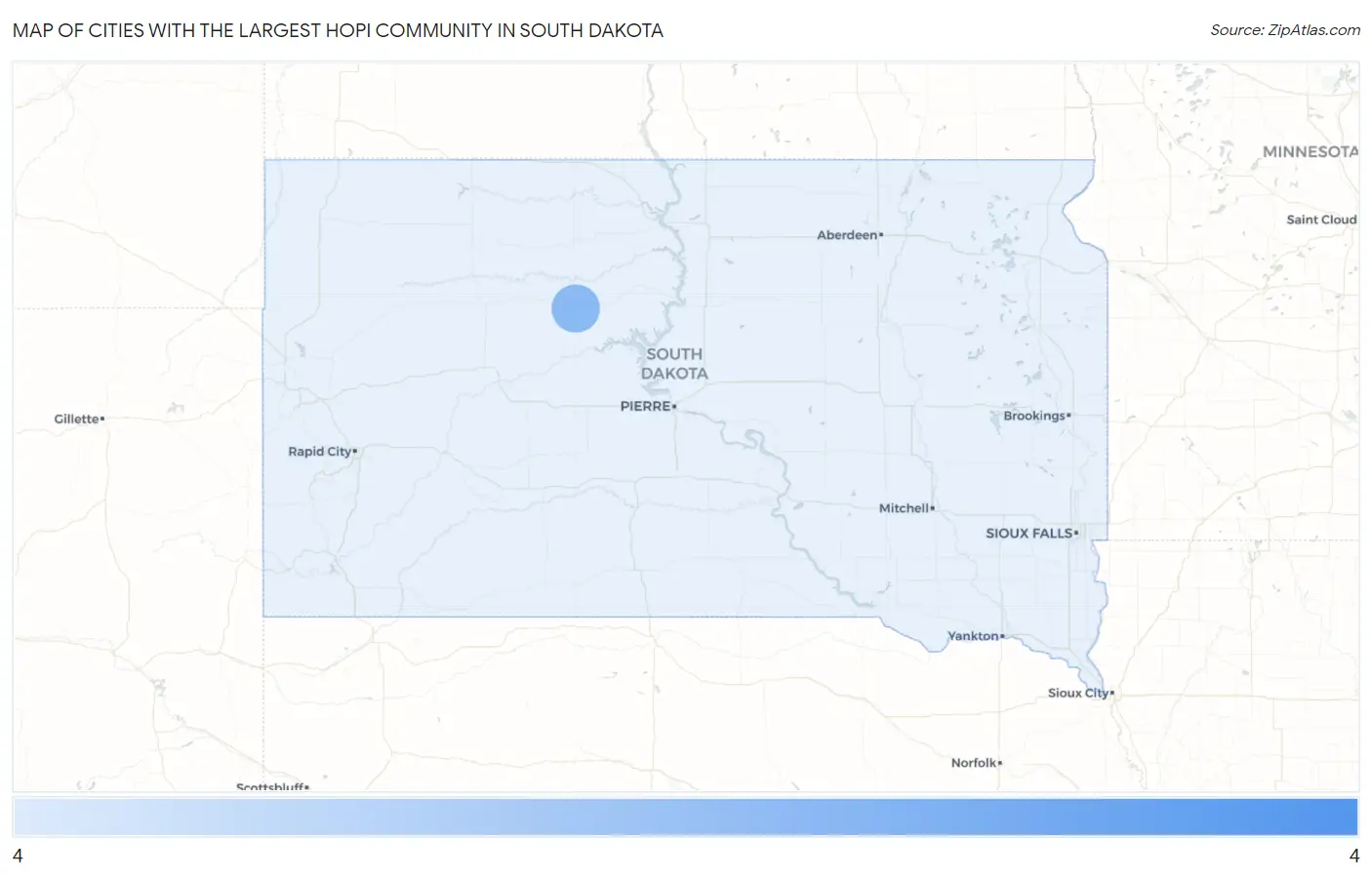 Cities with the Largest Hopi Community in South Dakota Map