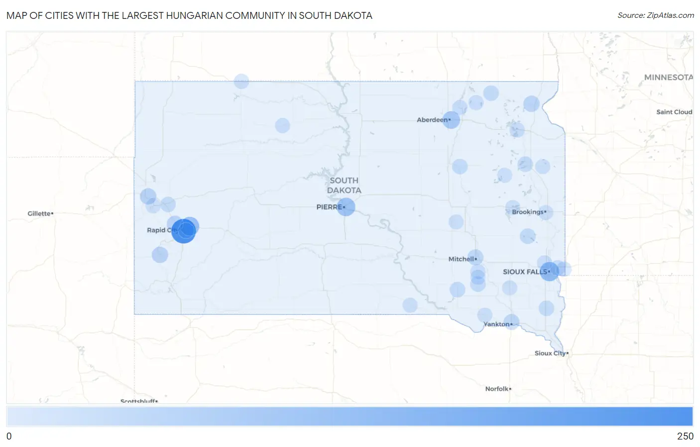 Cities with the Largest Hungarian Community in South Dakota Map