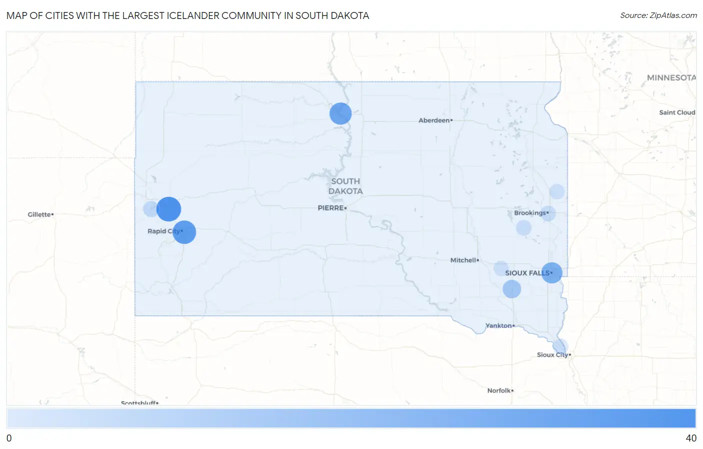 Cities with the Largest Icelander Community in South Dakota Map
