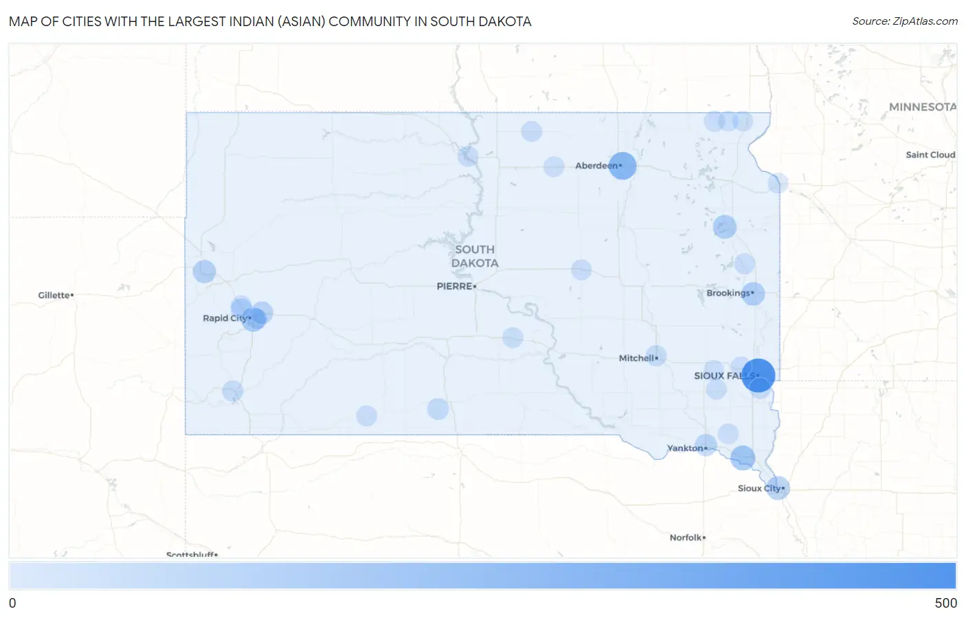 Cities with the Largest Indian (Asian) Community in South Dakota Map