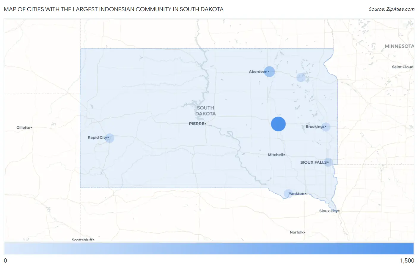 Cities with the Largest Indonesian Community in South Dakota Map