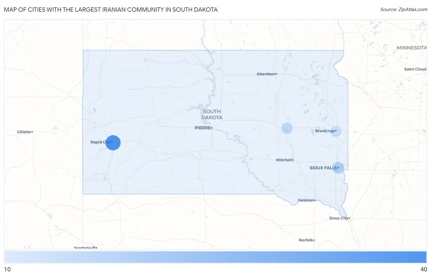 Cities with the Largest Iranian Community in South Dakota Map