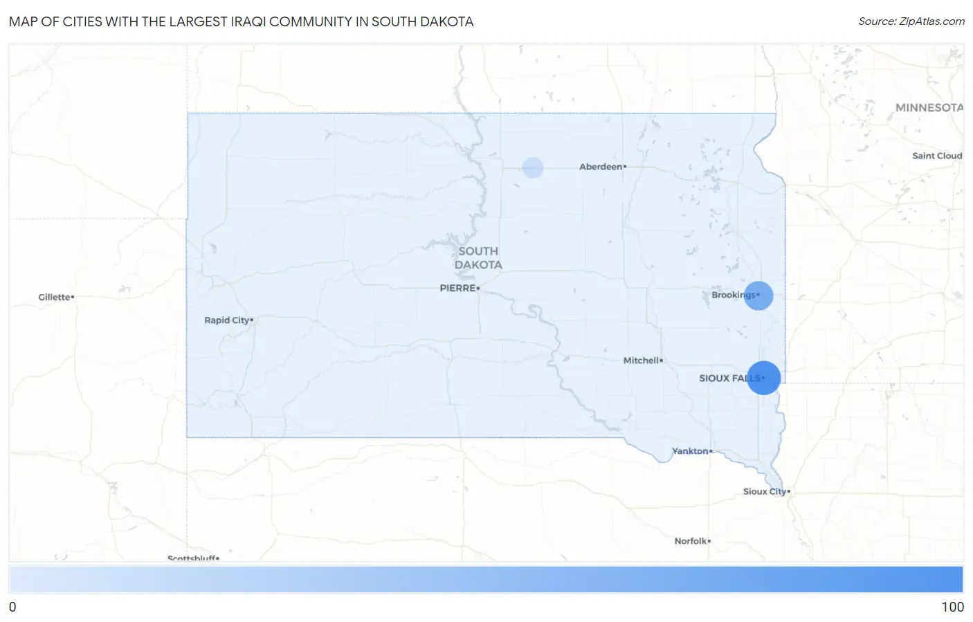 Cities with the Largest Iraqi Community in South Dakota Map