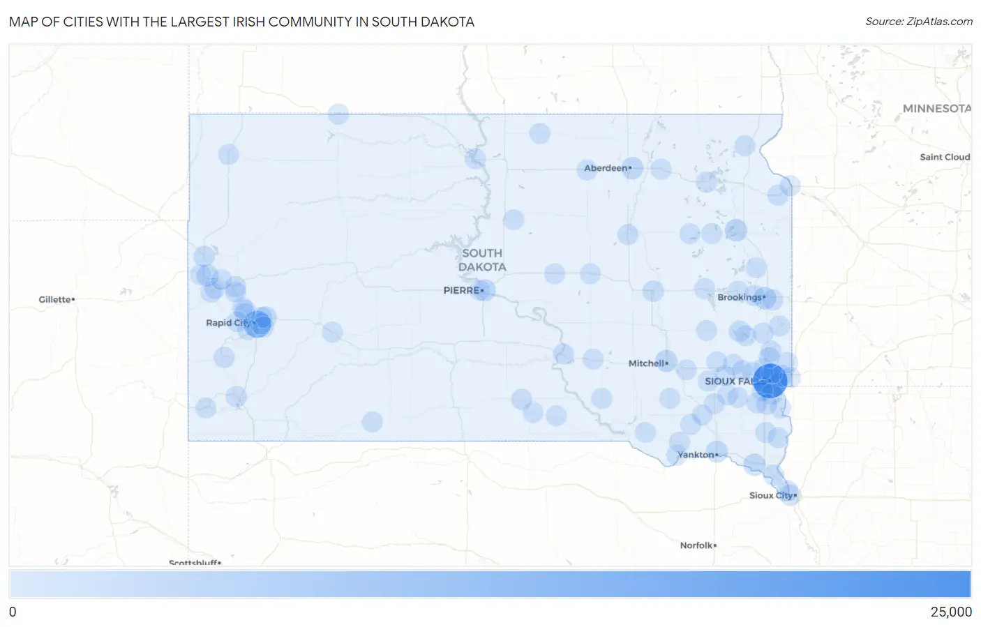 Cities with the Largest Irish Community in South Dakota Map