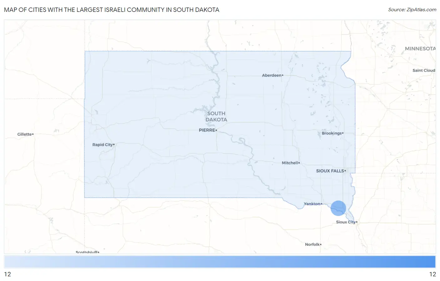 Cities with the Largest Israeli Community in South Dakota Map