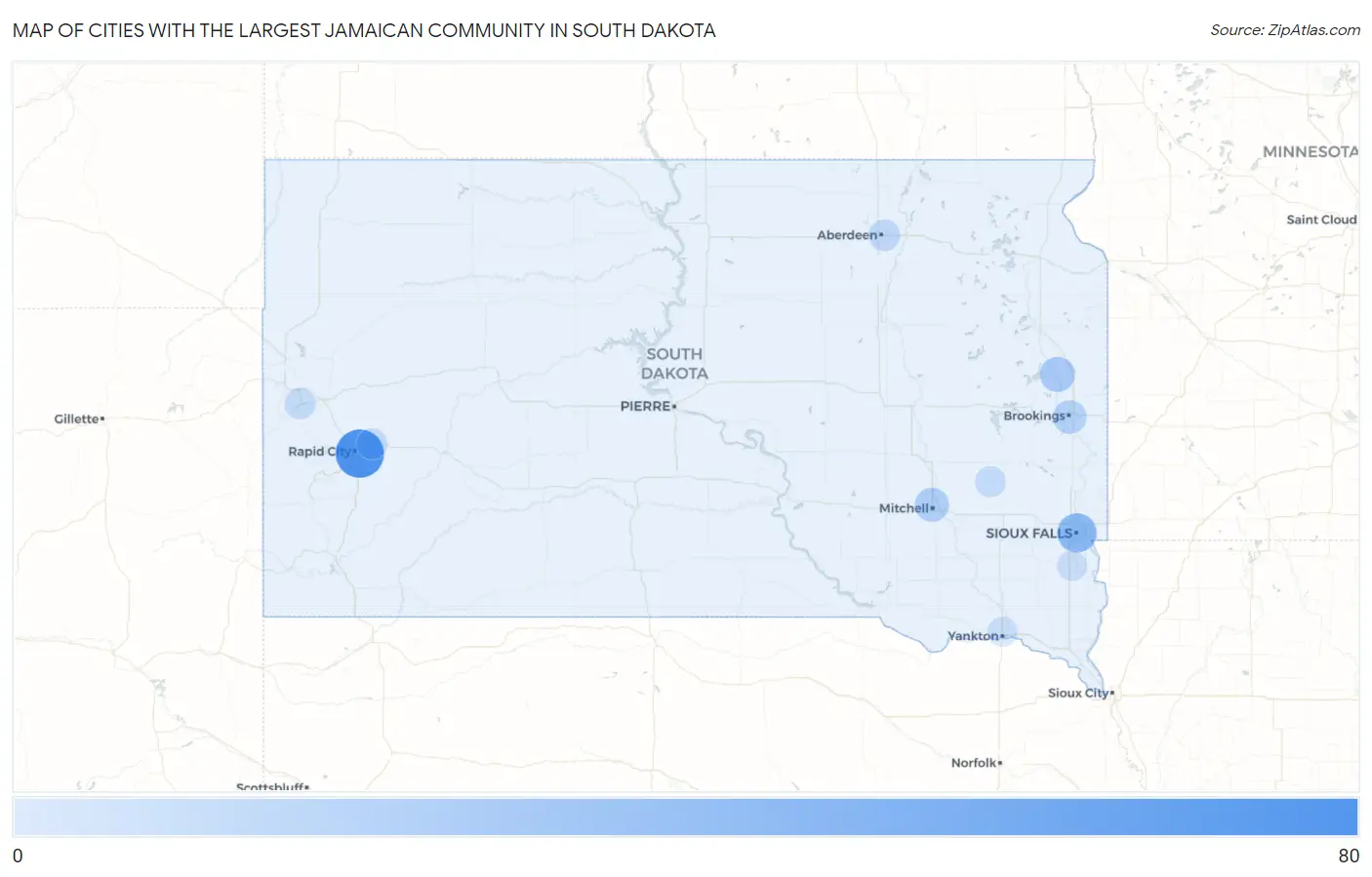 Cities with the Largest Jamaican Community in South Dakota Map