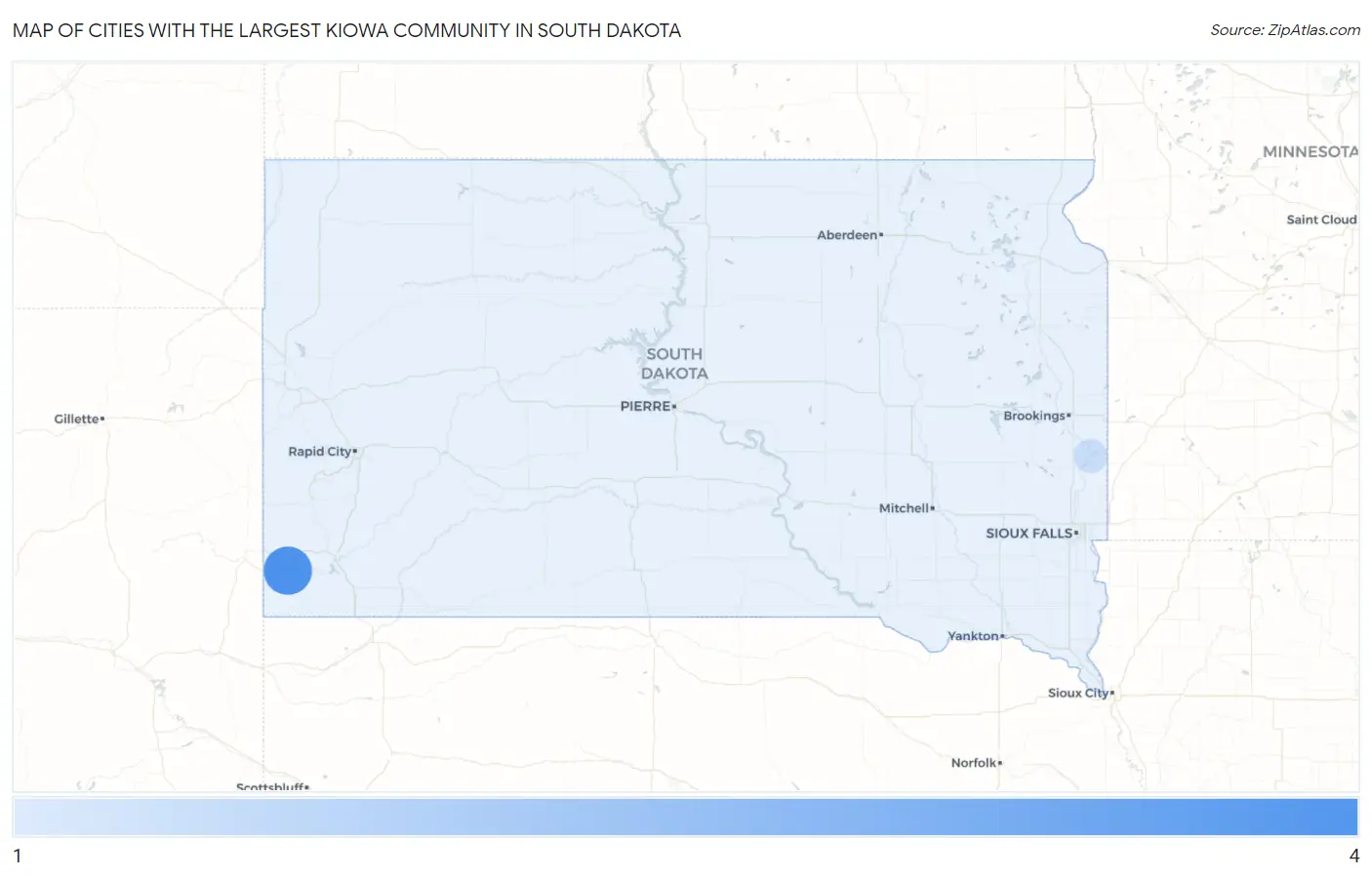 Cities with the Largest Kiowa Community in South Dakota Map