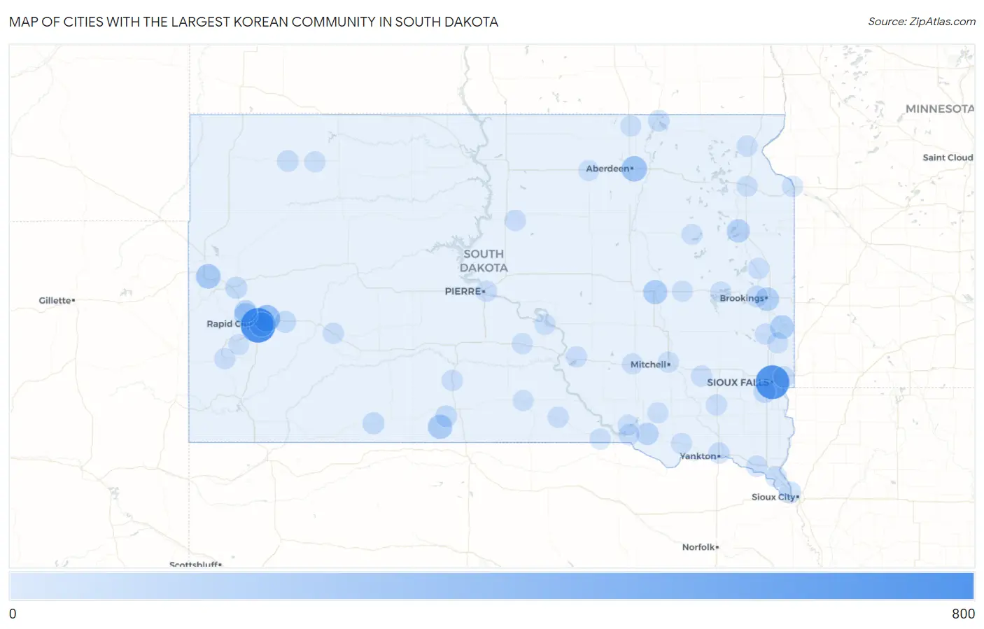 Cities with the Largest Korean Community in South Dakota Map