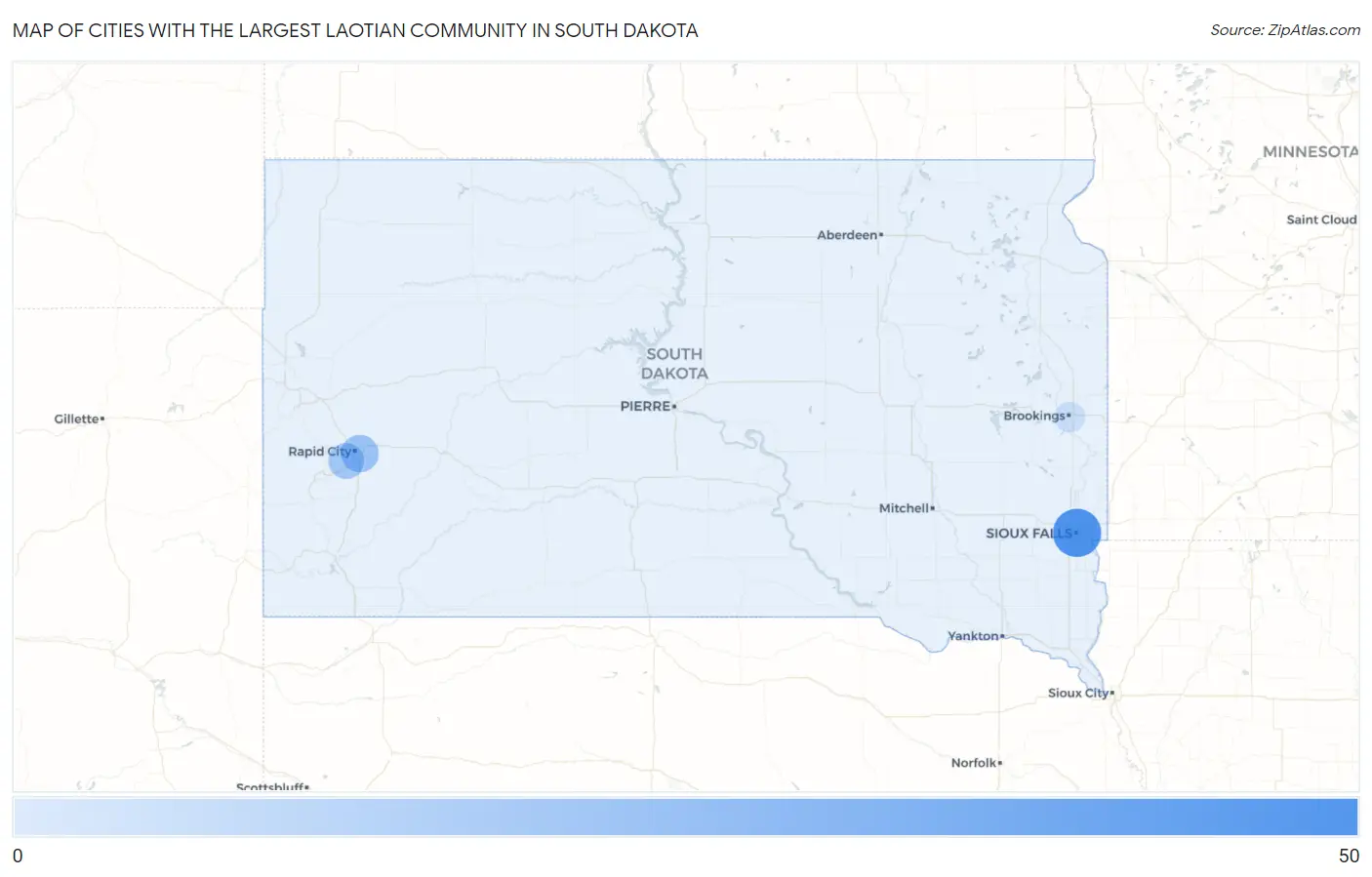 Cities with the Largest Laotian Community in South Dakota Map
